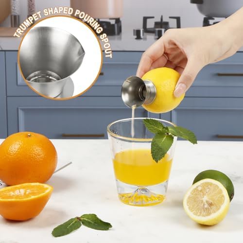 KAYCROWN 18/8 Stainless Steel Manual Lemon Juicer Squeezer, Easy Squeeze Small Hand Juicer and Reamer, Hand Citrus Juicer and Lemon Pourer, Screw Limes squeezer, Dishwasher Safe, Pack of 2