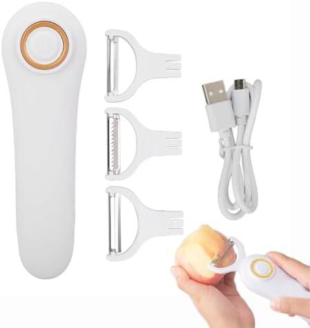 Electric Potato Peeler, Handheld Vegetable Peeler Set with 3 Interchangeable Blade Heads USB Rechargeable Veggie Fruit Peeler for Pears, Carrots, Cucumber