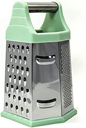 Beille 6 Side Stainless Steel Grater Top Handle Zester Slicer 7.75 Inch, Mint Green
