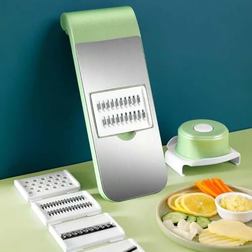 Multifunctional Vegetable Cutter, Portable Mandoline Slicer for Kitchen, Adjustable Vegetable Cutter with Stainless Steel Blades, Home Essentials & Kitchen Gadgets (5Blades+Box/Set)