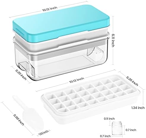 PHINOX 1" Ice Cube Tray with Lid and Bin, Easy Release 64 Cubes for Freezer