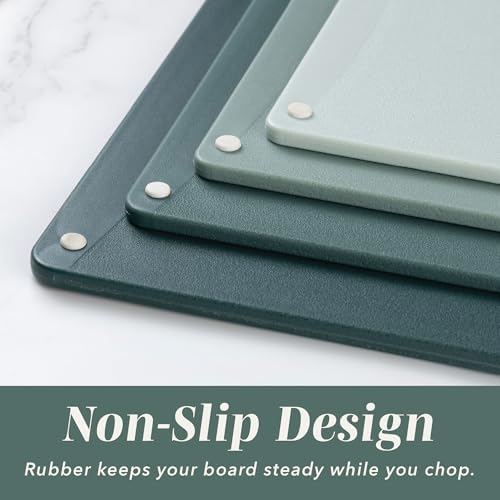 COOK WITH COLOR Non-Slip Cutting Board Set – Kitchen Essentials with Easy Grip Handle for Meat, Veggies, and Fruits, 4 Cutting Boards, Mint