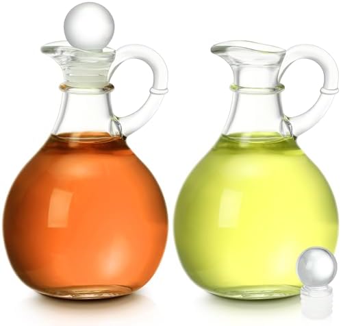 Teenyyou 2 Pcs Oil Vinegar Dispenser Set, 10.5 oz Glass Bottles Kitchen