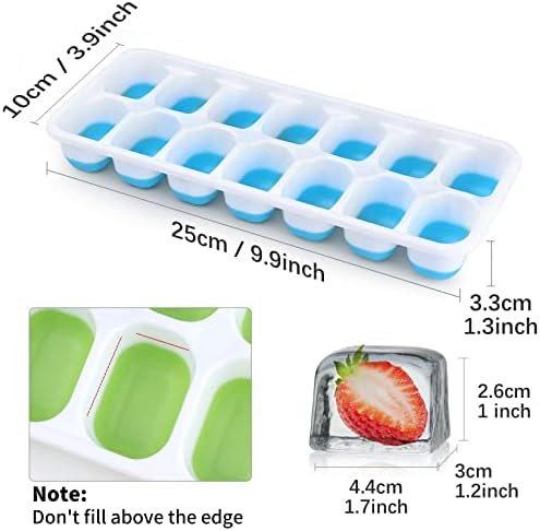 Ice Cube Trays for Freezer, Furnsii 4 Pack Stackable Ice Cube Tray With Lid, Easy-Release Flexible 56-Cube Silicone Ice Trays for Cocktail, Coffee (Green + Blue)