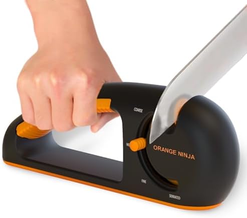 Orange Ninja Serrated & Kitchen Knife Sharpener – 4-Stage Sharpening Tool