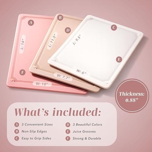COOK WITH COLOR Extra Large Cutting Board Set, Jumbo-Sized Boards with Rubber Border for Enhanced Cooking Experience, 3-Piece, Pink