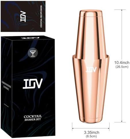 IOV Boston Cocktail Shaker Set, 18oz & 28oz Stainless Steel Weighted Shaker Tins, Metal Martini Drink Mixer for Bartending, Professional Bar Tools with Cocktail Recipe Guide, Rose Gold