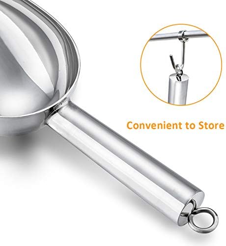 Ice Scoop, E-far Stainless Steel Kitchen Utility Scoop Set, Ideal for Ice Cube/Coffee Bean/Food/Candy/Flour/Popcorn, Set of 3 (5-8-12 Ounce)