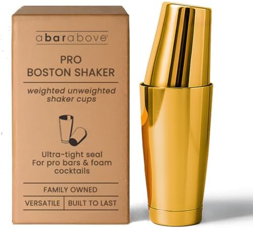 A Bar Above Boston Cocktail Shaker Set, 2 Piece, 18 and 28 Oz Tins, Gold