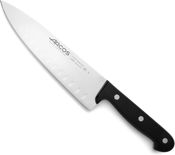 Arcos Kitchen Block Knife Set 6 pieces (5 Knives + 1 Scissors). Stainless Steel - Polyoxymethilene (POM) Handles. Pine Wood Block