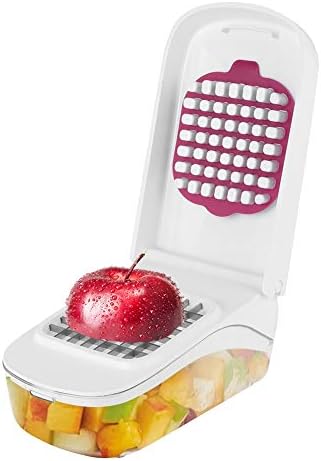 OUKENS Manual Food Chopper, 3-in-1 Multifunctional Vegetable Fruit Cutter with Container for Onion, Potato, Carrot, Easy Push Down Handheld Kitchen