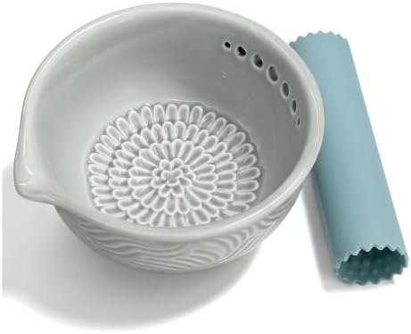 Ceramic Grater Bowl with Herb Stripper & Silicone Garlic Peeler