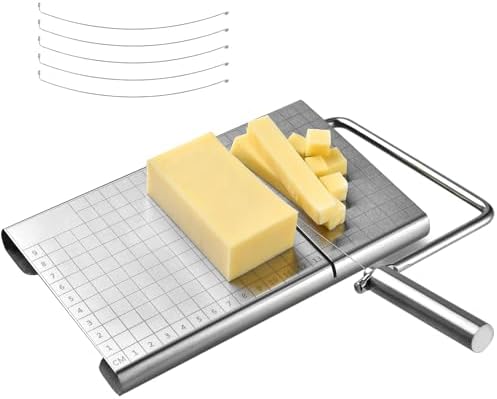 Stainless Steel Cheese Slicer with 5 Replacement Wires – Cheese Cutter for Slicing Cheese Blocks, Butter, and More – Precise Cutting Tool for Cheese