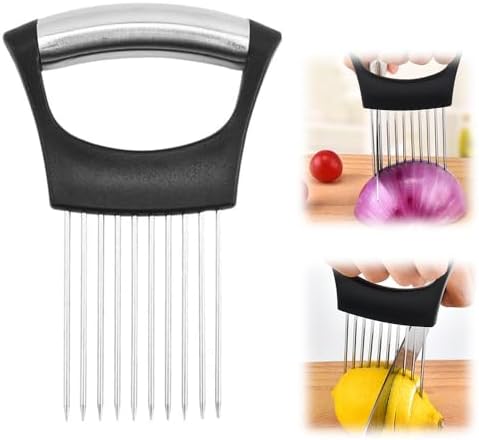 Onion Holder for Slicing, 2025 New Stainless Steel Onion Slice Holder Lemon Slicer Vegetable Cutter, Kitchen Gadgets Chopper Slicing Assistant Tool for Meat, Onion, Tomato, Potato (1 Pcs)
