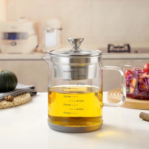 50oz Glass Oil Strainer Container with Fine Mesh Strainer (1.5L)