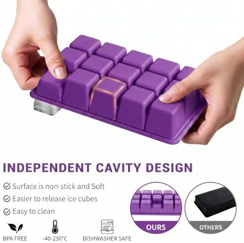 Silicone Ice Cube Tray 2 Pack, HANCELANT Ice Cube Mold, Ice Trays for Freezer with Lid for Whiskey, Cocktail, Drinks and Food, Freezer, BPA Free, Easy Release