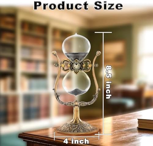 SuLiao Vintage 60 Minute Hourglass Sand Timer, Large Brass Engraved Rotating Sand Clock Stand, Unique Metal SandWatch 60 Min, Antique 1 Hour Glass Sandglass for Home, Desk, Office Decoration