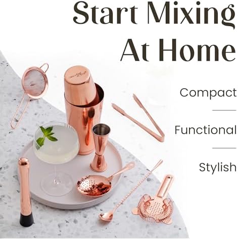Mixology & Craft Deluxe Copper Cocktail Shaker Set – Weighted Boston Shaker Kit for Bartenders – Includes Japanese Jigger, Muddler, Pourers, Strainers – Perfect for Home Bars and Gifts