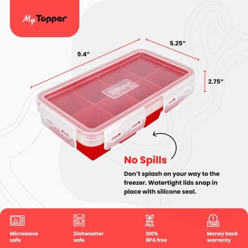 IceTopper Ice Cube Tray with 2 Attached Lids - Easy Release Ice Cube Molds, 14 Cubes per Tray, Stackable & Dishwasher Safe, 100% Food Grade, BPA Free & Recyclable (XL, 1 Pack)