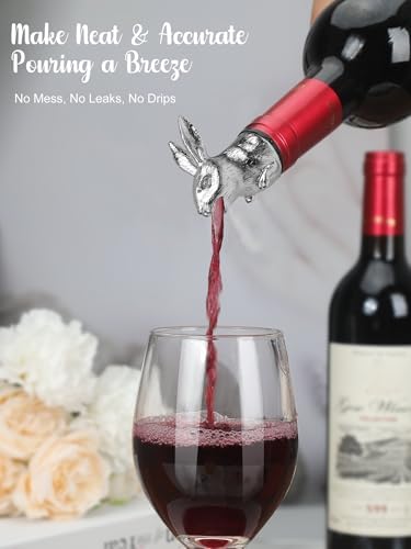 Bunny Rabbit Wine Bottle Pourer and Stopper, Metal Animal Liquor Pour Spout for Wine, Whiskey, Olive Oil, No-Drip Universal Fit Bar Accessory, Cute Bunny Gift for Easter, Housewarming, Party