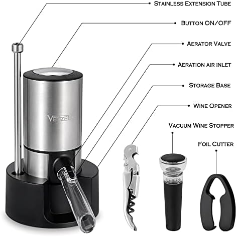 VENZELL Electric Wine Aerator Pourer with Vacuum Stopper One-Button