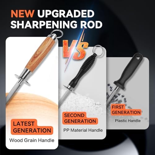 Honing Rod 10'', German High Carbon Steel Knife Sharpener Rod with Premium Gift Box, Professional Fine Sharpening Stone Kitchen Knife Whetstone with Natural Wood Handle, 10 inch
