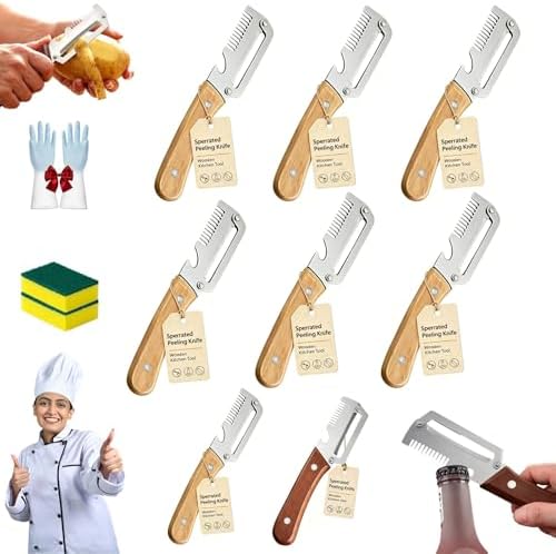 Ultimate Kitchen Multi Tool Peeler, Precision Peeler Pro, Solid Wood Non-Slip Handle, 3 in 1 vegetable peeler set, 2.5 mm Zero Pressure Peelers, for Cane, Potato, Fruit, Easy to Clean (6 PCS B)
