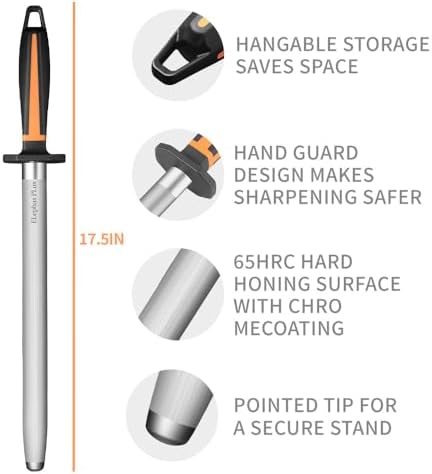Selected High-Carbon Steel Honing Rod - Honing Steel Made of Hardened with Classic Simplicity Handle Sharpening Steel for Knife Sharpeners for Kitchen Knives (12IN-Flat)