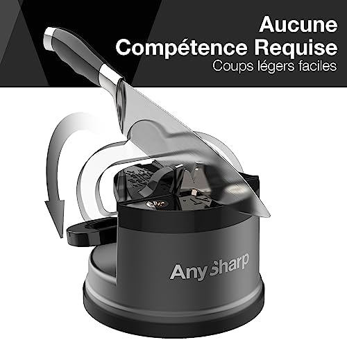AnySharp Pro Metal Knife Sharpener, Hands-Free Safety, PowerGrip Suction, Sharpens All Kitchen Knives, Ideal for Hardened Steel & Serrated, World's Best, Compact, One Size, Gun Metal