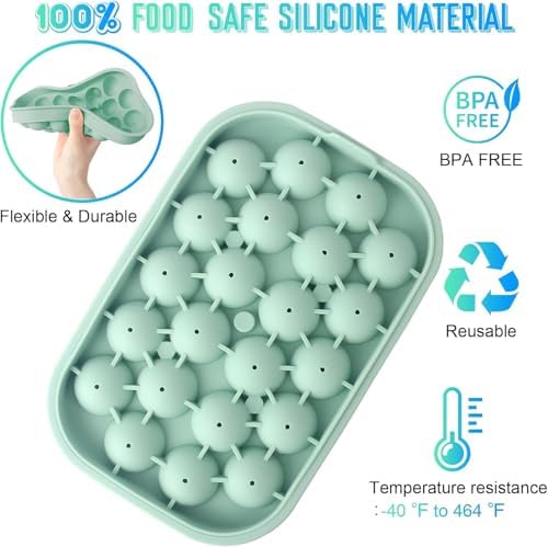 Ice Cube Tray, 2 Pack Silicone Ice Balls Maker with Lid BPA Free Easy-Release Ice Cube Trays for Freezer, DIY Homemade Round Ice Cubes for Whiskey, Cocktails, Coffee (Green)
