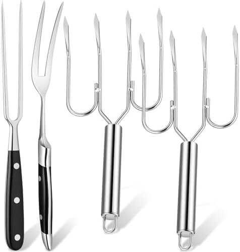 Sieral 4 Pcs Turkey Lifter Forks Meat Shredder Claws Fork Stainless Steel Turkey Fork Set Roaster Forks Meat Shredder Claws for Shredding Pulled Pork Roasted for Thanksgiving(Black,Multi-functional)