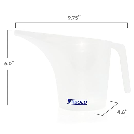 Funnel Pitcher with Spout 4pc Set | 1 Liter Plastic Measuring Pitchers for Cake, Pancake Dispenser, Soap Pouring or Oil Automotive use