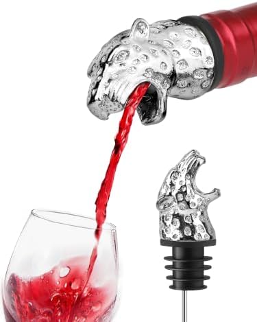 Wine Pourer & Bottle Stopper, Drip-Free Aerator Spout Fits Standard Wine/Liquor Bottles, Zinc-Alloy Bar Accessory with Secure Silicone Cork, No-Spill Wine Dispenser (Leopard)