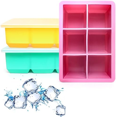 Excnorm Silicone Ice Cube Trays, 3‑Pack Large Square Molds with Lid
