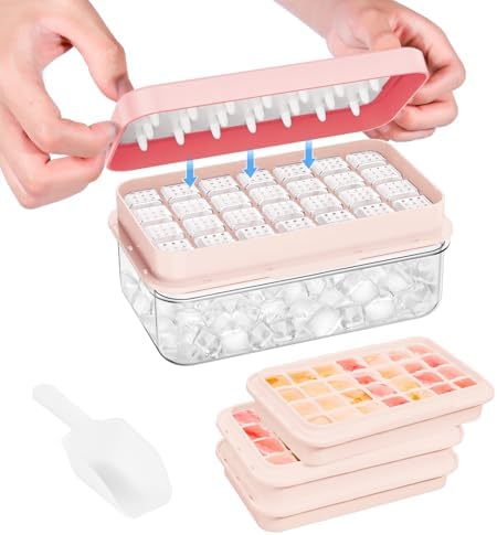 PHINOX Ice Cube Tray with Lid and Bin, Easy Release 84 Cubes for Freezer