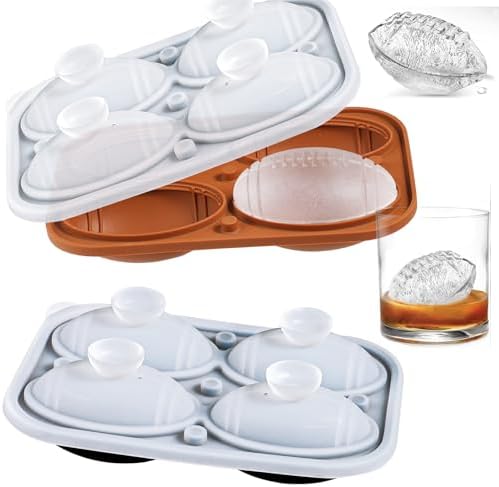 Kamehame Football Ice Cube Mold Set of 2, Silicone Football 3D Ice Ball Mold Tray for Whiskey, Cocktails, Superbowl Drinks, Black & Coffee, Oval Silicone Molds with Funne