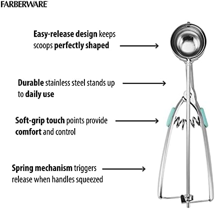Farberware Professional Cookie Scoop, Stainless Steel Dough Scoop with Easy Squeeze Release for Uniform Cookies, Meatballs, and Ice Cream Scoops - Dishwasher Safe