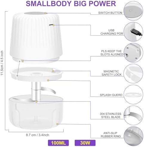 100ML Garlic Chopper, Electric Garlic Mincer, Mini Food Processor