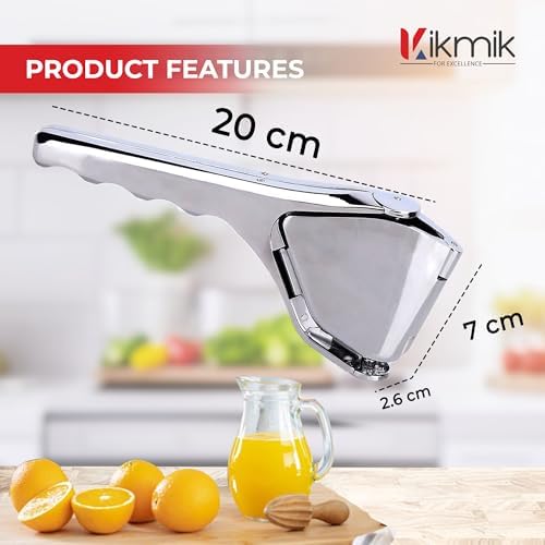 Stainless Steel Lemon Squeezer - Foldable Handheld Citrus Press & Manual Juicer with Sideways Pivot, Ergonomic Space Saving Design (Silver).