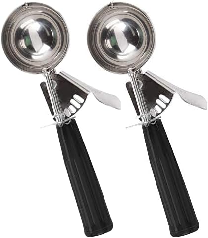 Tiger Chef Black 1 oz Stainless Steel Ice Cream Scoop Disher - NSF Certified - For ice cream, frozen yogurt, cookie dough, meat balls, rice dishes, and vegetable purées. (2, 1 oz Black)