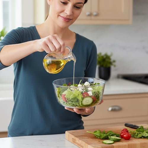 QWORK Glass Oil and Vinegar Cruets Set of 2, 8oz Clear Glass Olive Oil Dispenser Bottles with Airtight Stoppers, Round Salad Dressing Containers