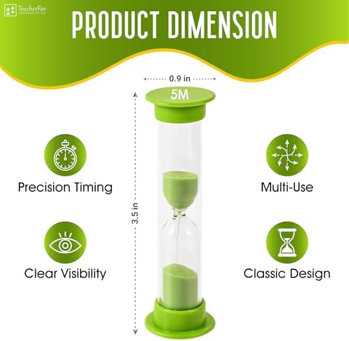 Sand Timer for Kids - 5 Minute Set of 4 Hour Glass - Green Color- Acrylic Covered for Classroom, Home & Kids Room