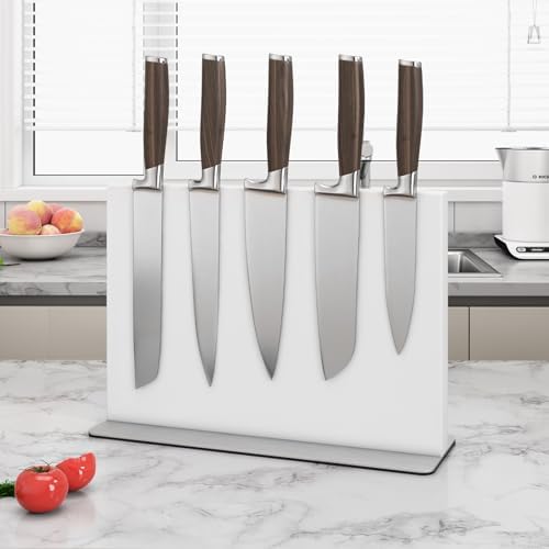 THMINS White Magnetic Knife Block Stainless Steel Magnetic Knife Holder