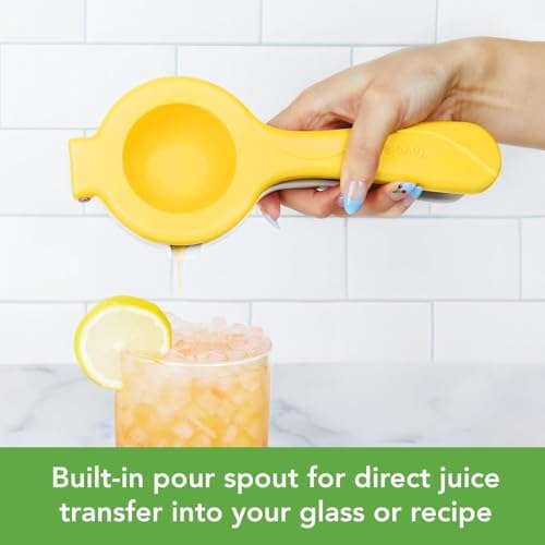 Tovolo Citrus Press Manual Hand Juicer Squeezer with Pour Spout Dishwasher Safe Aluminum Press Juicer for Lemon Lime Oranges Tangerine Pomegranate Fruit Ergonomic Grip for Efficient Juice Extraction