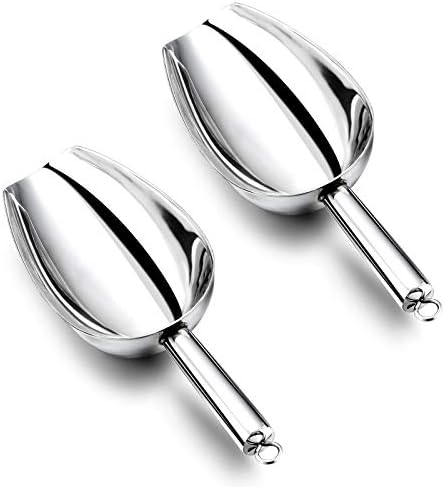 E-far Metal Ice Scoop Set of 2, 12 Ounces Kitchen Ice Scooper for Ice Maker