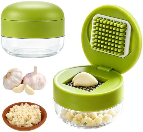 Mini Garlic Chopper and Press with Container， Manual Garlic Twister Masher and Crusher，Garlic Press Stainless Steel for Kitchen Cooking and Food Prep（1）