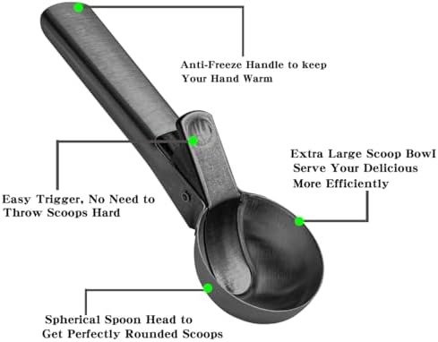 Ice Cream Scoop,Portable Stainless Steel Ice Cream Scoop with Trigger and Comfortable Handle,Icecream Scoop Spoon Perfect for DIY Ice Cream,Fruit,Cookie (black)