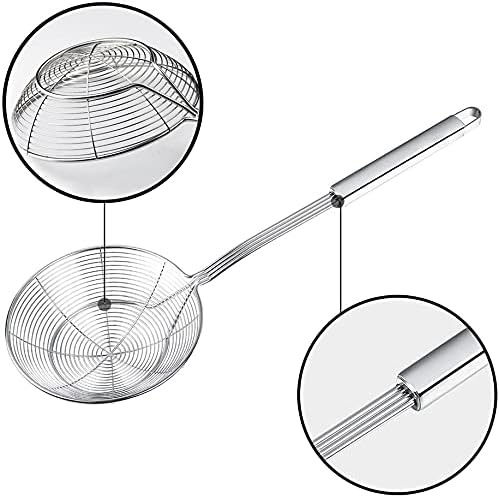 YFWOOD 7 Inch Spider Strainer Skimmer, Slotted Spoon for cooking | Reinforced Double Coil Wire Skimmer with Handle Stainless Steel Strainer Ladle ,for Kitchen Deep Frying Food Spaghetti Noodle