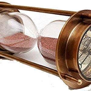 7 Nautical Brass Sand Timer Hourglass with Maritime Brass Compass Table Decorative by Hanzlacollection