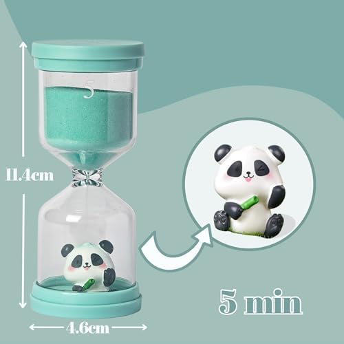 5 Minute Sand Timer,Hourglass Timer in Macaron Green with Panda Pattern